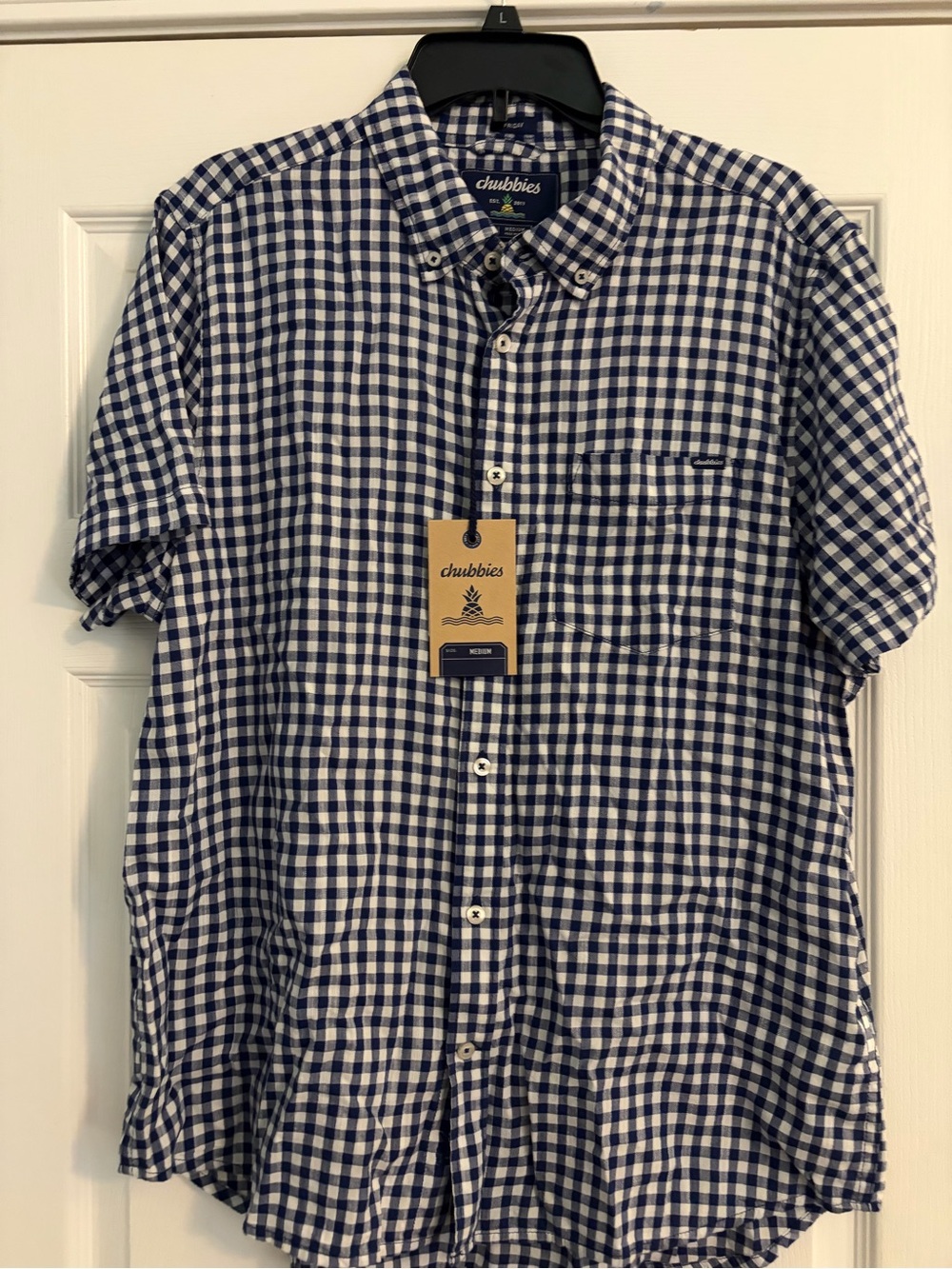 Chubbies Navy and White Gingham Short Sleeve Button-Down Shirt